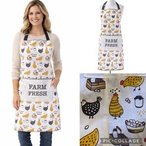 Farmhouse “Farm Fresh” Chicken Pattern Adult Apron NWOT